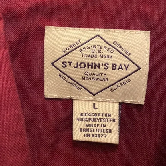 ST. JOHN’S BAY Mens Button Down Shirt Burgundy L Large $40 NWT lcsr - Picture 4 of 11
